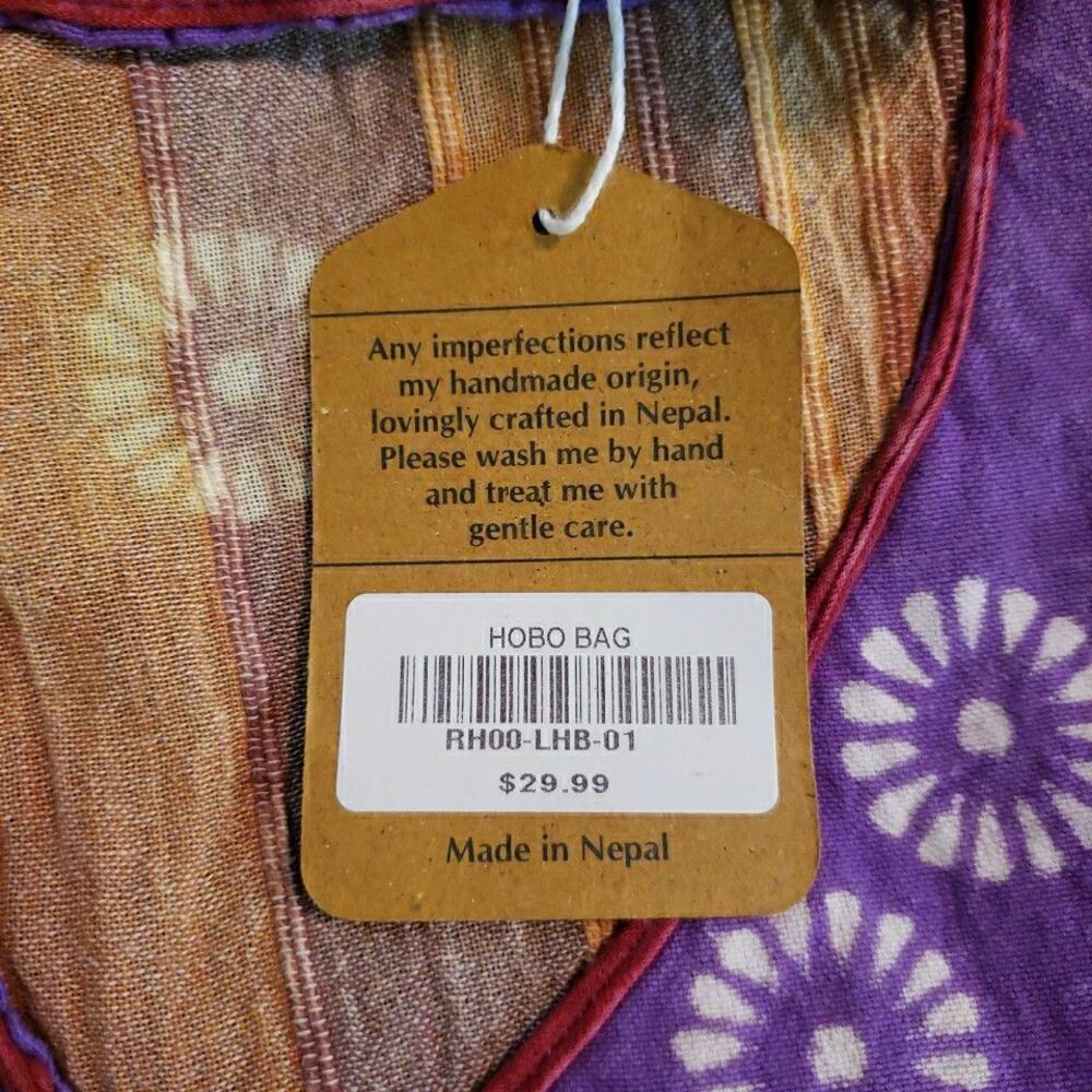 Hippie Peace Sign Crossbody Hobo Bag Funky Fabric Purse Retro Handmade Nepal - Picture 8 of 14